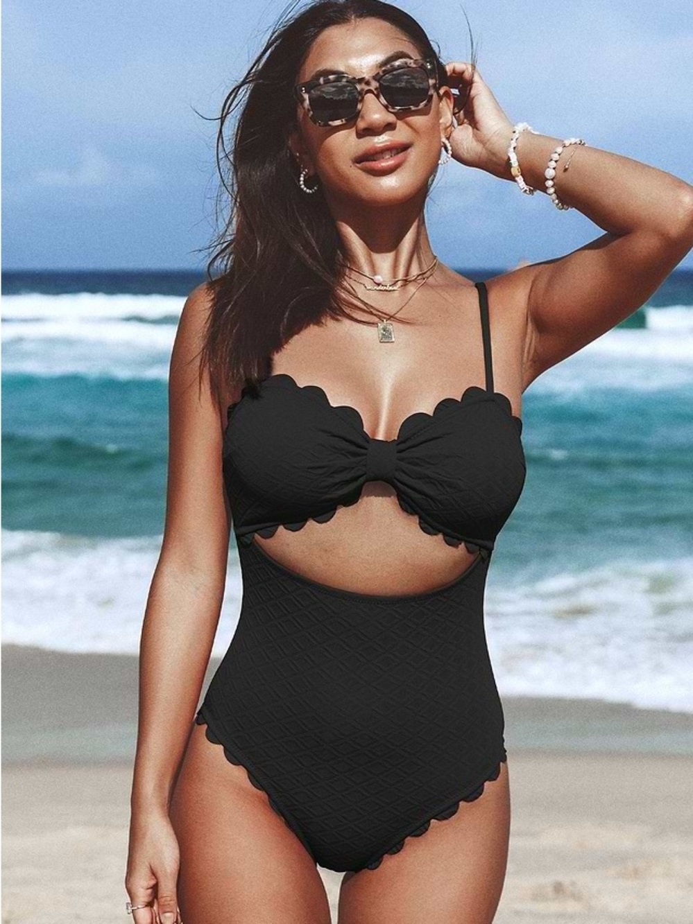 Cupshe Black Scallop Cutout One-Piece Swimsuit